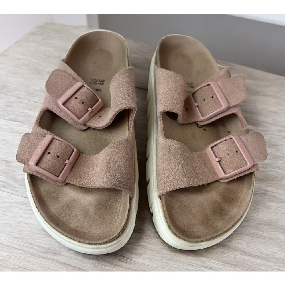Birkenstock Dusty Pink Suede Two-Strap Platform Sandals